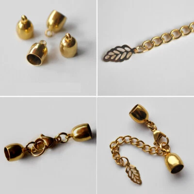 Ø 3 4 5 6 8 mm Edelstahl Verschluss Gold Endkappen mit/ohne Karabinerverschluss - Bild 1 von 4