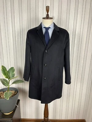 Kiton Napoli Dark Blue Pure Cashmere Leather Trim Overcoat Coat 48, EU 58 - Image 1 of 4