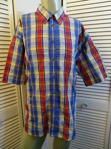 Mens ENRO Button Collar Chatham SS MADRAS Plaid Shirt BLUE RED M Med MEDIUM - Picture 1 of 9