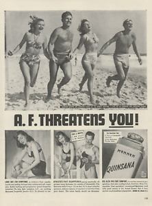 1946 Mennen Quinsana Fight Athlete's Foot Couples Beach Girls Bikinis Print Ad