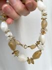 Milky and Golden Tumbled Quartz with Gold Tone Beads 23 inch Vintage Necklace