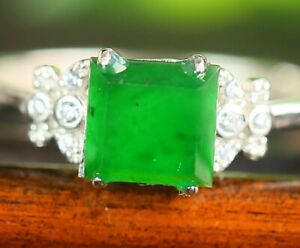 Cert'd Untreated Green Grade A Jadeite Jade inlay Ring Adjustable y04392261