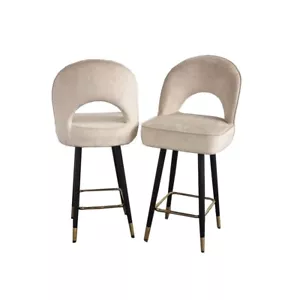 Set Of 2x Luxury Astra Cream Velvet Barstool Swivel Chair for Pub Club Café - Picture 1 of 3