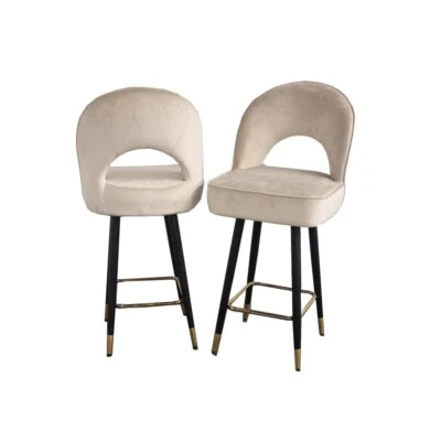 Set Of 2x Luxury Astra Cream Velvet Barstool Swivel Chair for Pub Club Café - Image 1 of 3