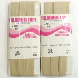 Talon American Fold Over Tape 2 Packages 1/2 Inch Folded Bias Tape 6 Yds Beige - Picture 1 of 4