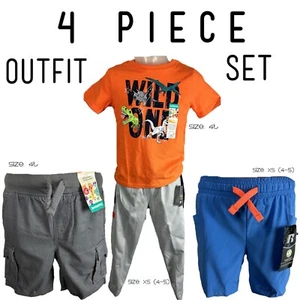 4 Piece Lot Kid Boy's Casual Shorts/ Sweatpants/ T-Shirt Outfit Set 4T-XS (4-5) - Picture 1 of 15