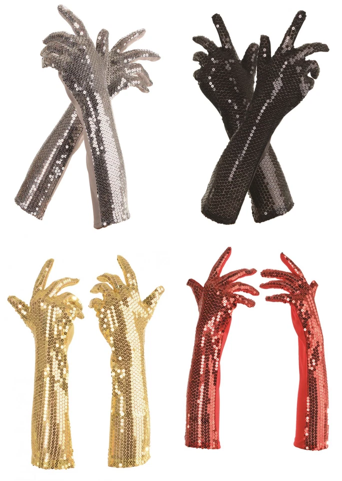 GUANTES DE LENTEJUELAS DE CODO LARGO PARA MUJER AÑOS 20 ALETA GRADUACIÓN ADULTO DISFRAZ GUANTES Foto 1 de 1