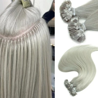 Extensiones de cabello humano 100 % Remy punta plana de queratina fusión PLATA GRIS 100 g Foto 1 de 4