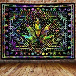 Psychedelic Marijuana Leaf Tapestry Wall Hanging Art Fabric Poster Mandala Decor