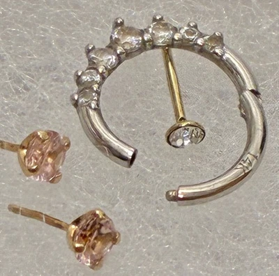 14K Gold Hinged Nose Hoop Ring Eyebrow Piercing Lot of 4 Pieces - Image 1 of 4