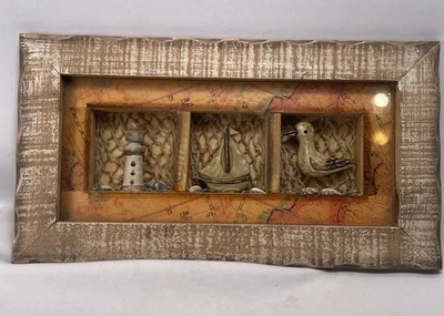 VTG 2002 Coastal Shadow Box Wall Art Lighthouse Sailboat Seagull Nautical Decor - Image 1 of 4