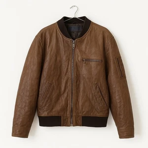 Chevignon Brown Leather Bomber Jacket XL Cowhide Patina Distressed Zip Pockets - Picture 1 of 16