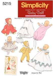 Simplicity 5215 Baby Doll Clothes Pattern 12-14" 16-18" 20- 22" Wrights - Picture 1 of 3