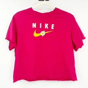 Nike Girls Sportswear Energy Boxy Frilly Flower Sunflower Swoosh Logo Boxy Tee L - Picture 1 of 6