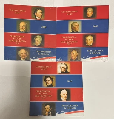 2008, 2009, 2010 P&D 3-Presidential Dollar $1 Uncirculated 8 Coin Sets 24 Coins - Image 1 of 4