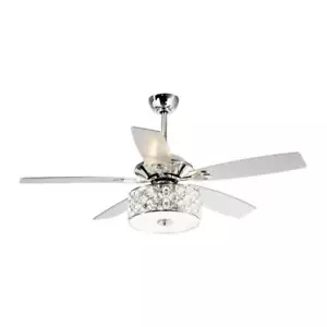 Ceiling Fan Huber Indoor Chrome Downrod Mount Crystal Chandelier Remote Control - Picture 1 of 7