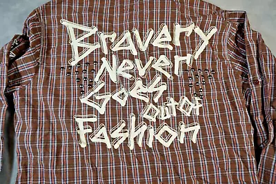 Blac Label Mens Shirt XL Pearl Snap Long Sleeve Patches "Bravery Never Goes Out" - Image 1 of 4