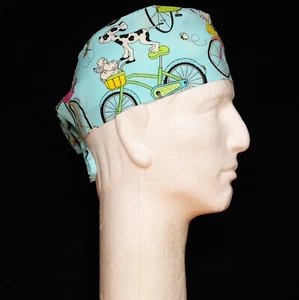 Dogs on Bicycle Theme Scrub Hat - Picture 1 of 1
