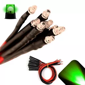 10 x LED Pre wired 12v 3mm Pure Green Flashing Blinking Strobe LEDs 12 volt 6v - Picture 1 of 2