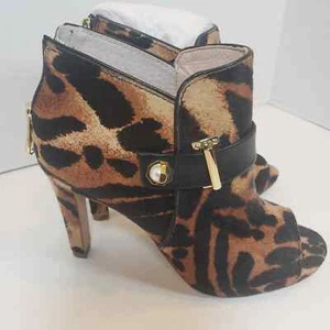 Louise et Cie Lo Lander 3 Leopard Bootie Calf Pony Hair Fur 6 Peep Heel Zip Gold - Picture 1 of 11