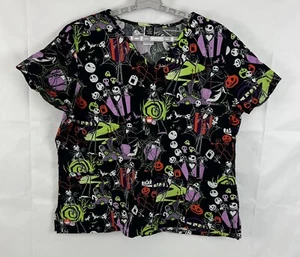 Disney Halloween Jack Skellington 100% Cotton Nursing Scrub Top Women Size 2XL - Picture 1 of 7
