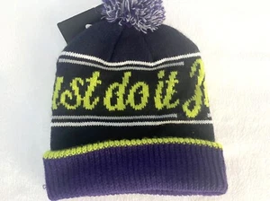 NIKE Just Do It adult cuffed beanie hat cap with pom top 2 layer poly 1 size - Picture 1 of 2