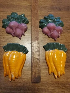 3 Vtg MCM Hand Painted Ceramic Vegetables Decor Carrots Radishes - Picture 1 of 14