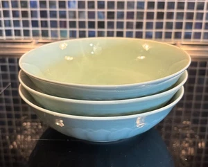 Vintage Longquan Chinese Celadon Green Soup Cereal Bowls. Set of 3 - Picture 1 of 4