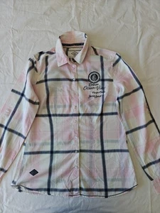 SOCCX cotton squares tartan pink grey long sleeve shirt,bottoms pocket S 36 size - Imagen 1 de 16