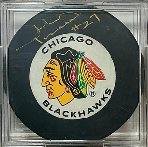 John Tonelli autographed Chicago Blackhawks Souvenir Puck / AM COA - Picture 1 of 2