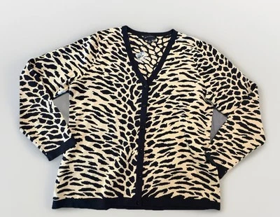 Dialogue 100% Wool Animal Print Open Front Cardigan Size Large NEW (A14) - Image 1 of 4