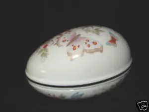 Caja de baratijas vintage grande de porcelana huevo mariposa Avon de 2 piezas hecha en Japón - Imagen 1 de 3