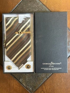 Giorgio Brutini Handmade Silk Tie With Hanky Cufflinks & Tie Bar Set X-Long New - Picture 1 of 6
