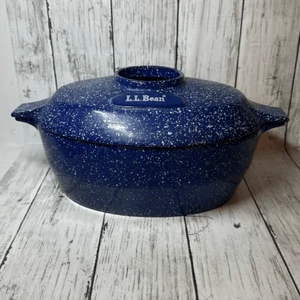 Vintage LL Bean Cast Iron Enameled Cast Iron Steamer Pot Speckled Blue - Picture 1 of 8