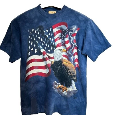 Camiseta De Colección The Mountain Bandera EE. UU. Águila Gráfica Tie Dye Azul Cuero Etiqueta Talla L Foto 1 de 4