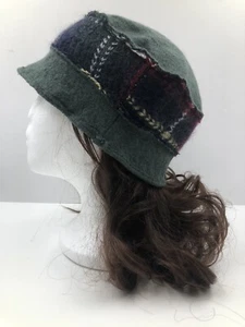 Handmade Felted Wool Cloche Beanie Cap Hat ~ Unisex ~ Green and Plaid - Picture 1 of 5