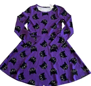 NWT The Children’s Place Royal Purple + Black Cats Halloween Dress Girls 14 XL - Picture 1 of 7