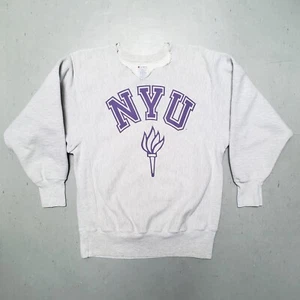 Vtg 80s CHAMPION NYU Sweatshirt Reverse Weave New York University Shirt L RARE - Picture 1 of 7
