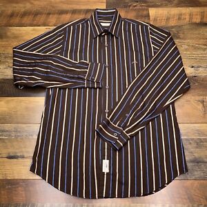 Thomas Burberry Shirt Adult Medium Brown Striped Button Up Mens