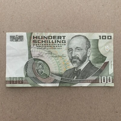 Billete AUSTRIA 100 CHELINES 1984 EURO ACADEMIA EDIFICIO Bawerk moneda dinero Foto 1 de 3