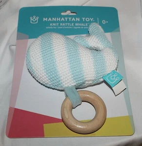 New Baby Manhattan Toy Whale Knit Wood Teether Rattle Activity Toy Sea Unisex  - Picture 1 of 2