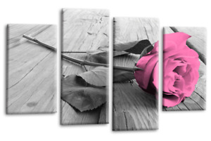 Floral Flower Rose Art Print Pink Teal Red Grey Framed Split Panel Picture 