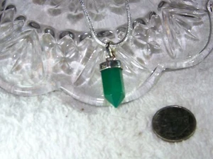 Sterling Silver Green Onyx Hexagon point gem, 2mm 16-30- inch sterling necklace. - Picture 1 of 2