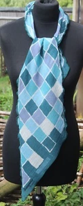 Vintage 1970s JACQMAR Harlequin Print Pure Wool Long Ruffle Hem Skinny Scarf - Picture 1 of 4