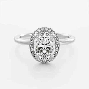 GIA Authenticity 1.25ct Lab Grown Oval Shape Diamond Halo Engagement Ring - Picture 1 of 2