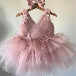 Pink Flower Girl Dresses Tulle Sleeveless Princess Dress Birthday Party BallGown - Picture 1 of 10