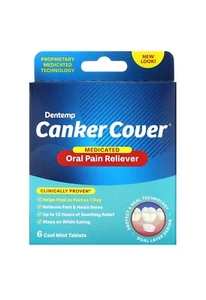 Canker Cover, Medicated Oral Pain Reliever, 6 Cool Mint Tablets Exp 01/2027 - Picture 1 of 4