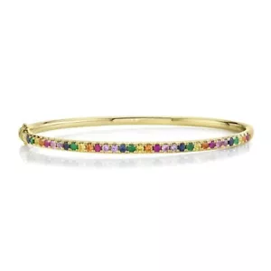 14K Gold Assorted Gemstone Rainbow Bangle Bracelet Multi Color 1.18 CT Natural - Picture 1 of 3