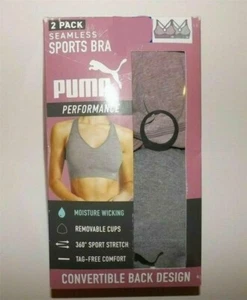 PUMA WOMEN'S 2 PK SEAMLESS REMOVABLE CUP SPORTS BRA (PURPLE/GRAY, X-LARGE) NIB - Picture 1 of 1