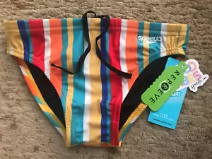 Speedo Endurance Clean Stripe mehrfarbige Badeslips Größe 26 neu mit Etikett $ 44,00 - Bild 1 von 4